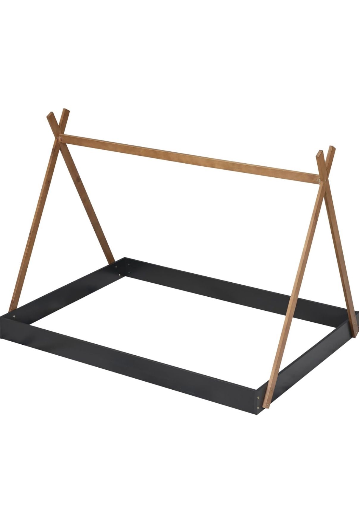 Full Size Tent Floor Bed Frame with Triangle Structure, Teepee Bed Platform Bed for Kids