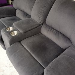 3 Piece Grey Sectional W/ Recliners and massaging feature