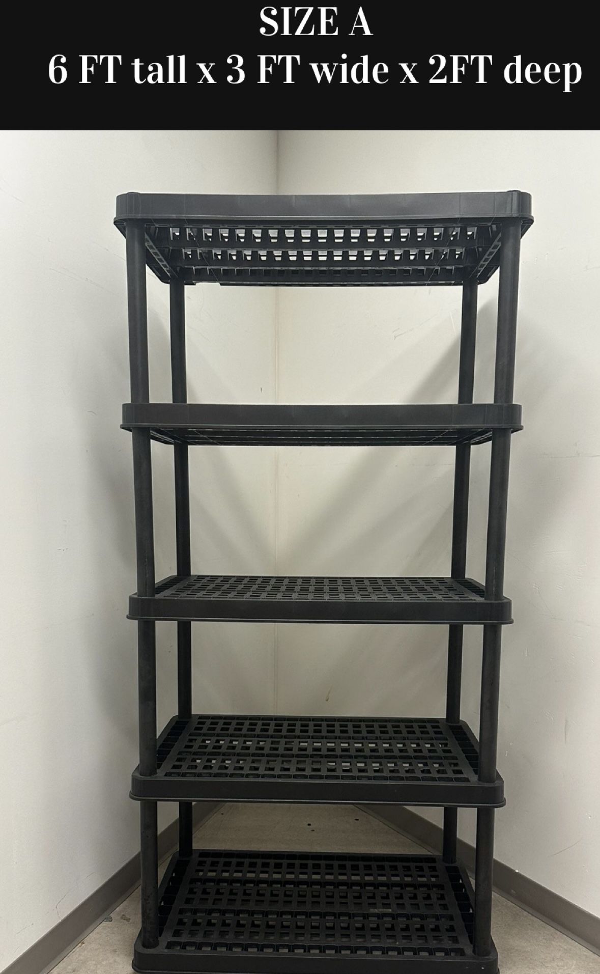 6 FT, 5 Tier Large Plastic Shelves Perfect For Garage Or Storage-Only 2 Sets Left
