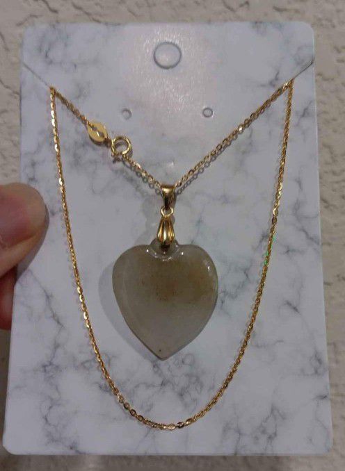 Lover Gift 1 Piece Of Natural Green Icy Jade Jadeist Heart Pdnt S925 Chain 18" 