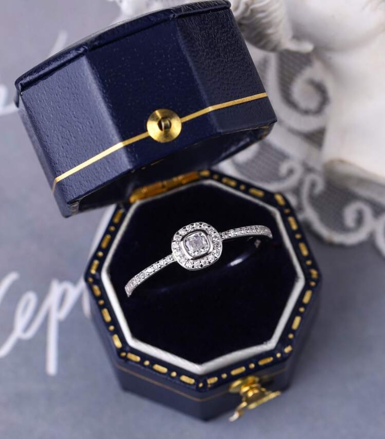 S925 silver sterling ring geometric micro inlaid size 6