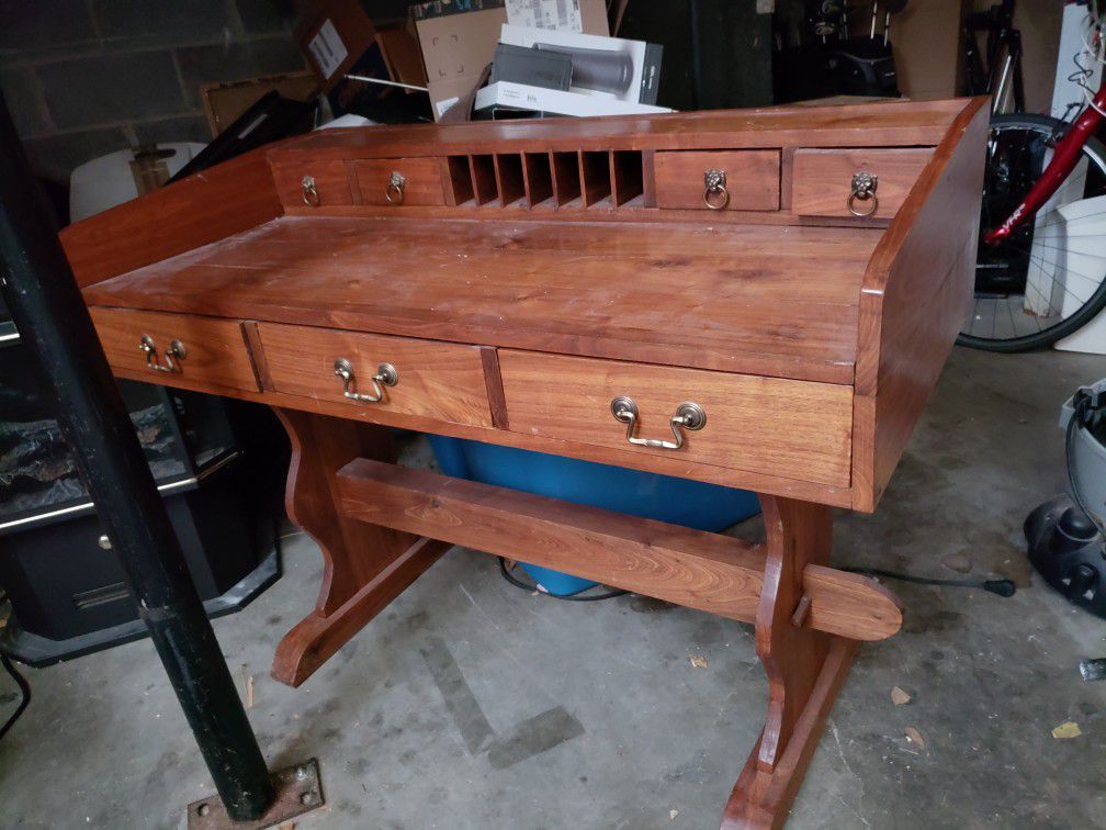 Hand carved farm wood vintage desk secretary
