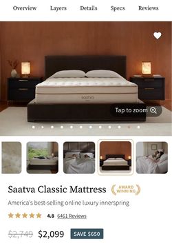 NEW!!! Saatva Classic King Mattress – Luxury Innerspring – Excellent Condition