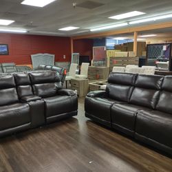 New Top Grain Real Leather Sofa and Loveseat With Power Recliners 
