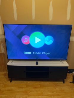65” TCL 4K SMART TV + TV STAND WITH ATTACHED MOUNT & STORAGE DRAWER + NEW SOUNDBAR + NEW LED LIGHTS