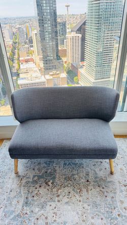 Mid-Century Modern Gray Fabric Loveseat