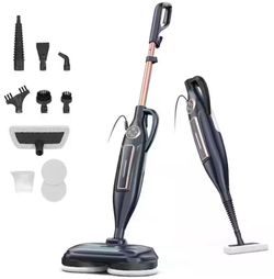 Corded Scrubbing Steam Mop for Hard Floor Laminate Marble in White with Rotating Pads and 3 Steam Modes