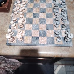 Pink Rose And Grey Marble Chess Set 
