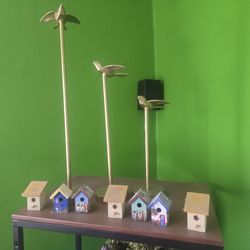 Small Bird Houses Metal Bird In Flight Everything In The Picture 