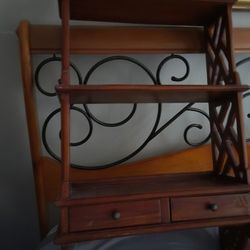 Small 3 Teared 2 Drawed Antique Cherry Wood Hanging Wall Shelf