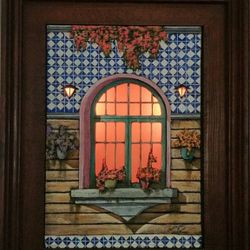 Vintage Lighted Signed Wooden Framed Hand-Painted Diorama Window Home Wall Art