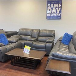 Madrid Two Piece Gray Reclining  Sofa Loveseat, $899