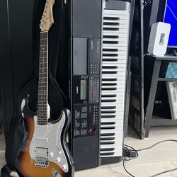 Electric Guitar With Case And Electric Keyboard With Stand