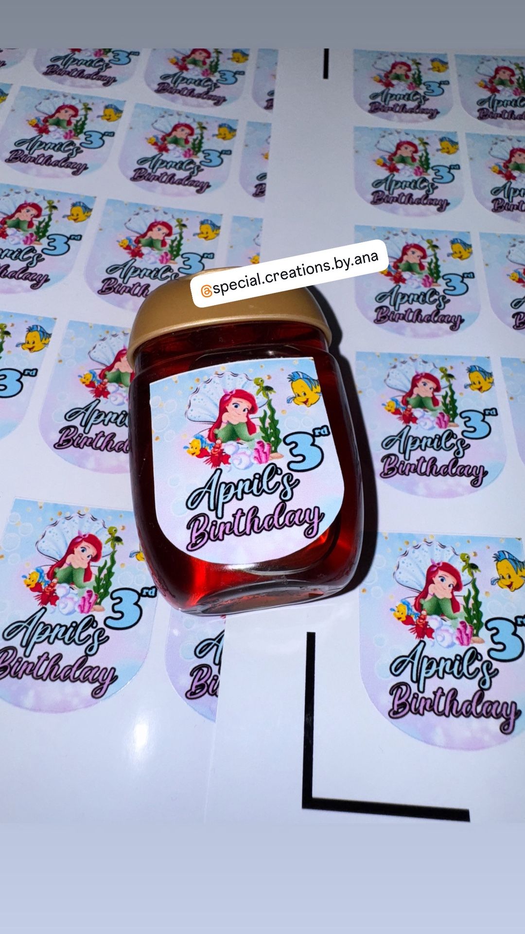 Custom Hand Sanitizer Birthday Stickers 🧜‍♀️ I can do any theme