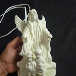 Vtg Electric Guardian Angel With Children Ceramic 6.75"x4"
