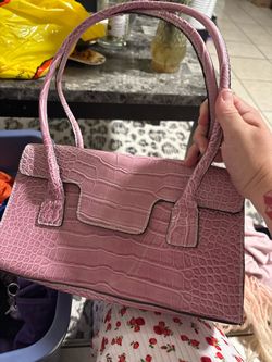 Y2K Vintage Tommy Hilfiger Pink Croc-Embossed Mini Top Handle Bag