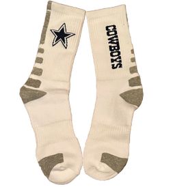 NEW Adult Size Dallas Cowboys Crew Socks 3 Pairs NFL Football White/Navy/Gray