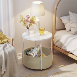 Homy Casa TILLA END TABLE WHITE "17.72 x 17.72 x 19.88 in" Modern Accent Table for Living Room, Bedroom, or Office
