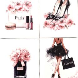 Brand New:  Set Of Four Glam  Canvas paintings 👠Ready To Hang👠