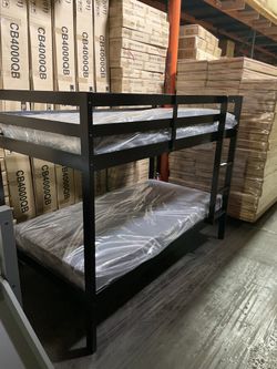 Twin bunk bed. Comes in espresso, white & grey. Assembly required. Assembly not included. Taxes included. Free delivery.  Bunk bed only-$220 Bunk bed 