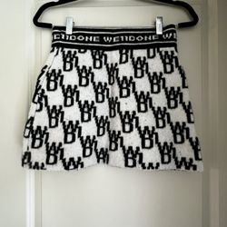 WE11DONE Logo Jacquard Mini Skirt – Black & White Knit, Authentic