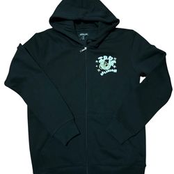 True Religion Men' Black Zip-Up Hoodie Jacket Size Large Bubble Letters