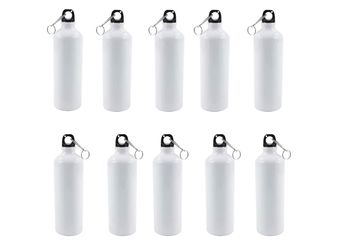 H-E 10pcs 750ml Sublimation Blank White Aluminum Sports Bottle Heat Press Water Bottle with Individual White Box  4236