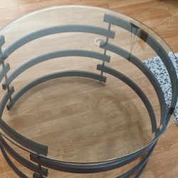 3 pc Living Room Table Set From Ashley Furniture (Glass On Metal Frame)