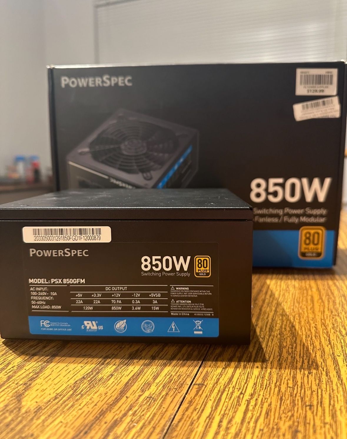 PowerSpec 850W Power Supply 80 Plus Gold Certified