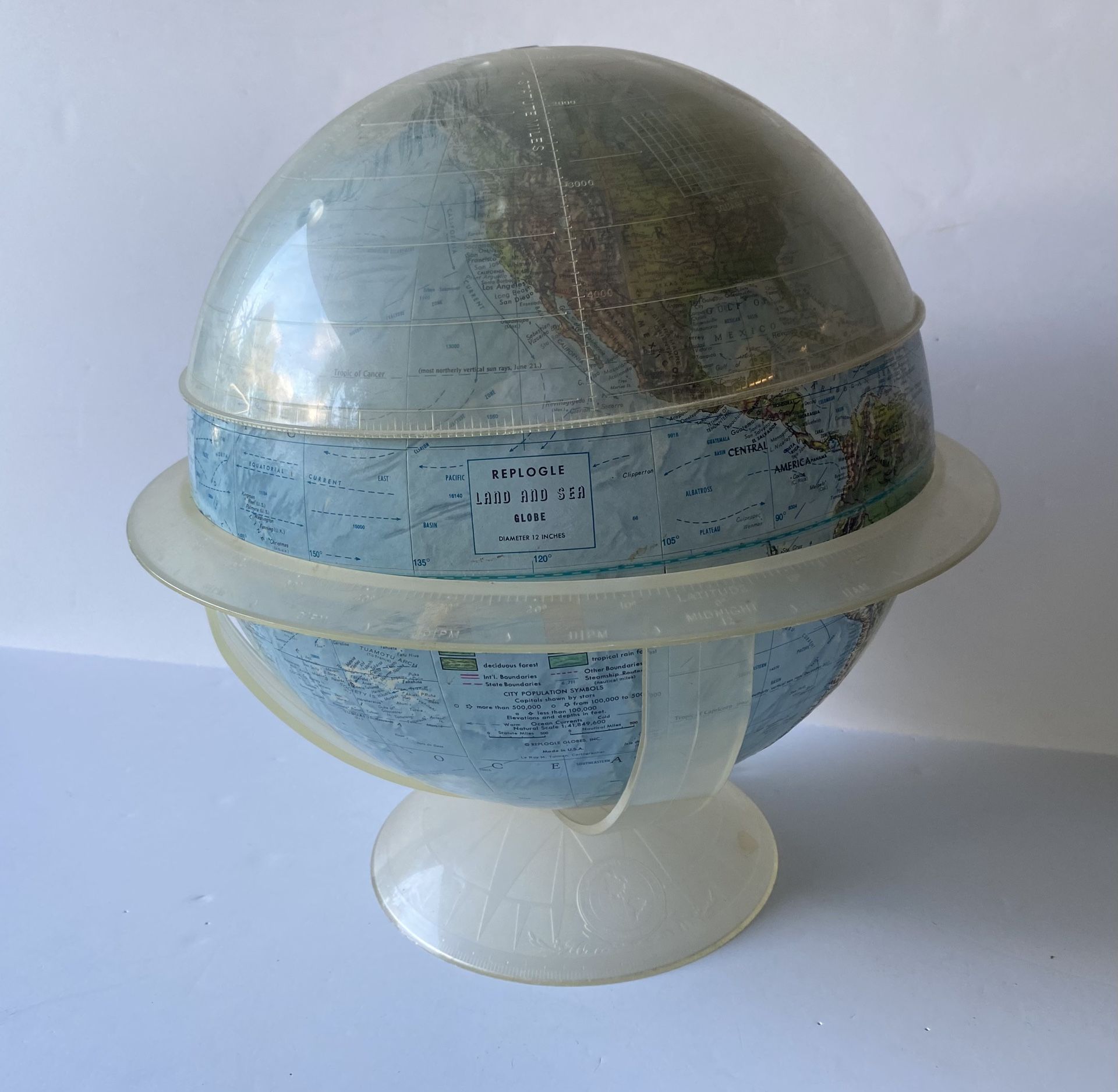 Vintage 12" Replogle Land and Sea Topographic Surface World Globe with Plastic Base