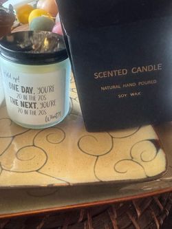 Hand poured soy wax candle with a humorous label. New in box. See picture