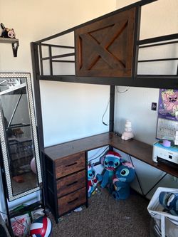 Loft Bed Frame with Desk and Drawers