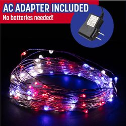 Red White & Blue Patriotic Fairy String Lights – 2 Pack, 66FT Total