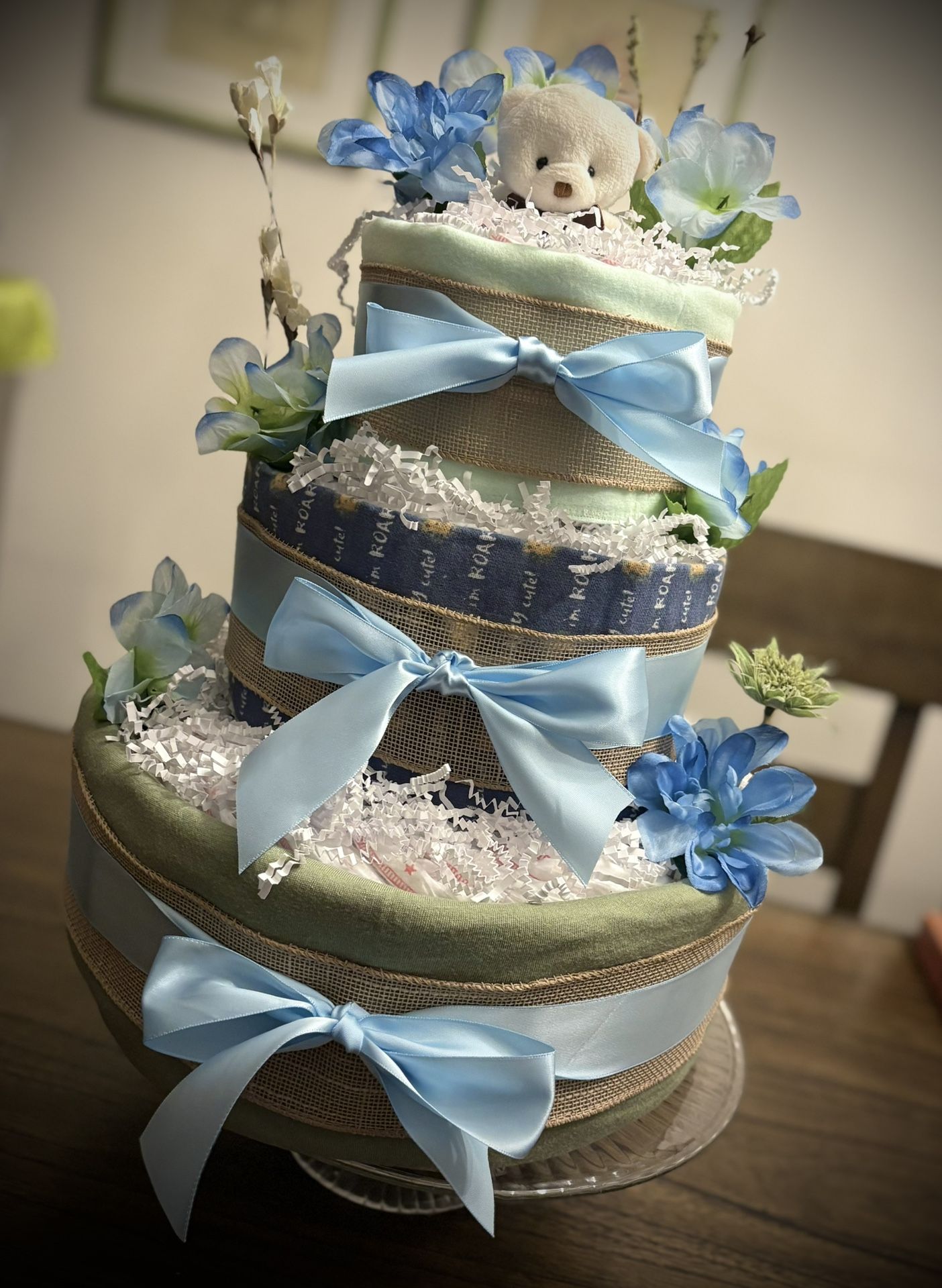 Baby Boy Teddy Bear Diaper Cake Blue And Green