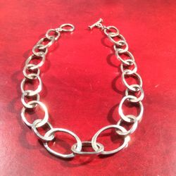 925 SILVER LARGE OVAL LINK CHOKER NECKLACE W TOGGLE CLASP 16.5 INCH. 59.78 GRAMS