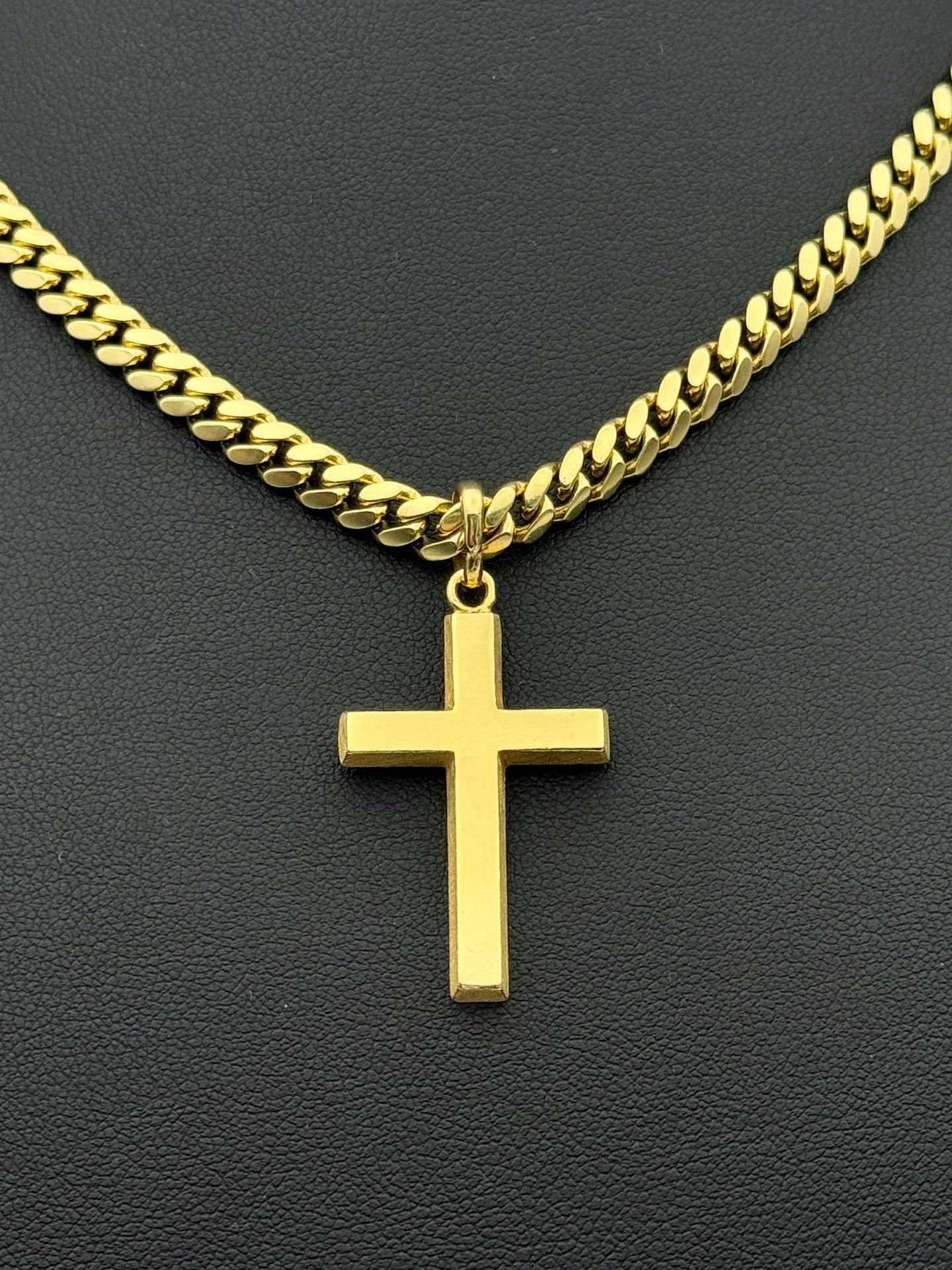 10k solid yellow gold Cuban chain necklace 23.5β 5mm & 14k solid gold cross pendant charm