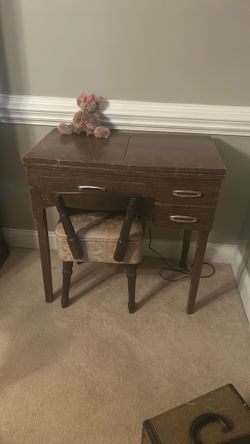 Sewing Machine Mounted In Cabinet From 1958