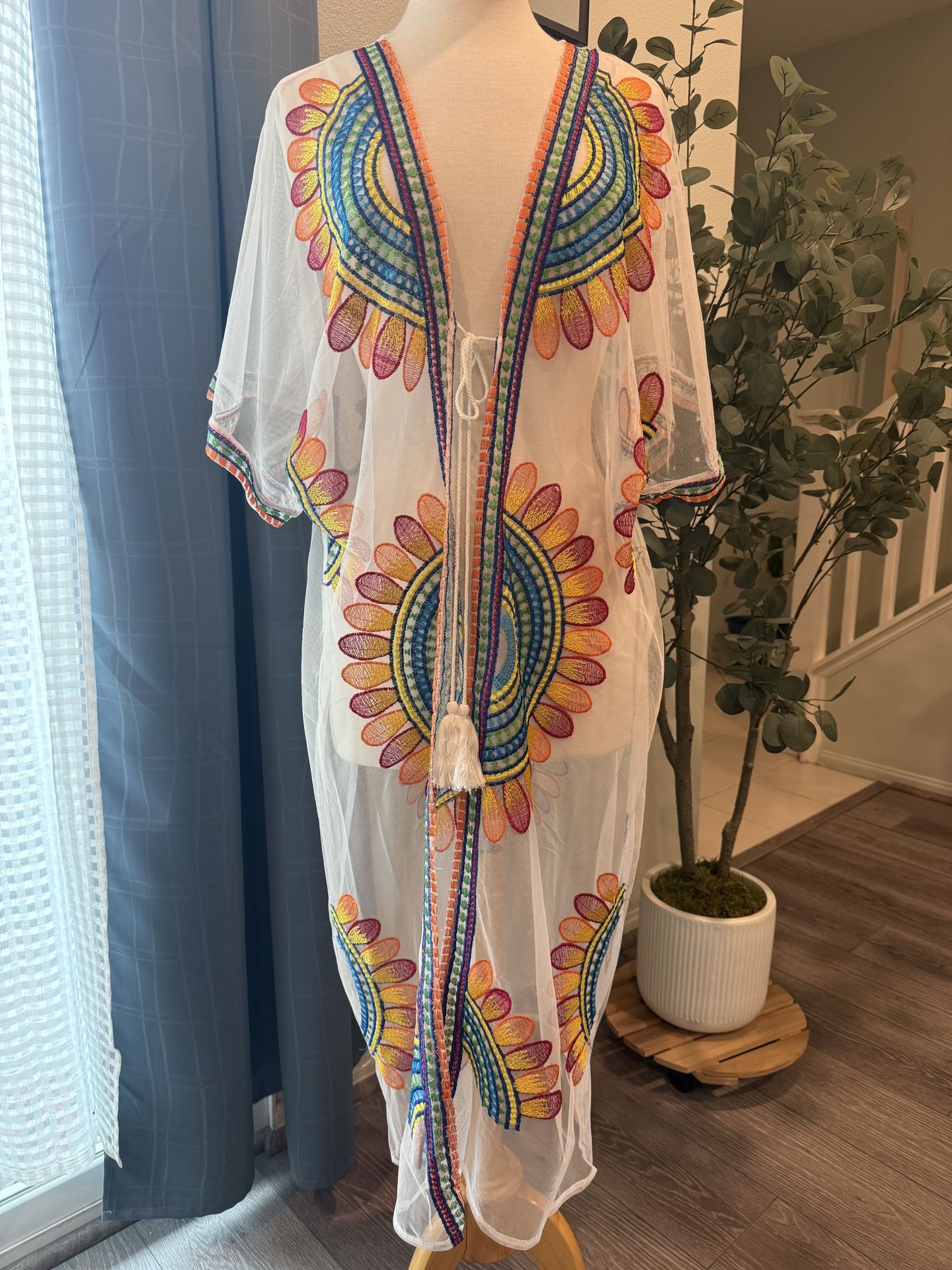 Bohemian Kimono, Brown Floral Kimono, Bathing Suit Cover Up, Bridal Shawl, Boho Wrap, Sheer Beach Duster