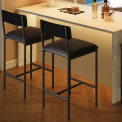 Fanciabor Counter Height Bar Stools (Set of 2) – Rustic Black PU Upholstered with Back & Footrest, New in Box 🪑✨