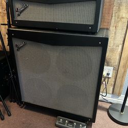 ESP LTD Guitar, Fender Solid State Amp, and Cabinet