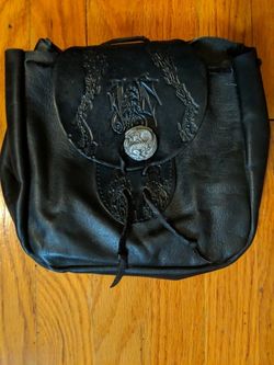 Medieval Leather Pouch/Bag with Dragons! Metal Dragon! Pirate/Festival/SCA/LARP!