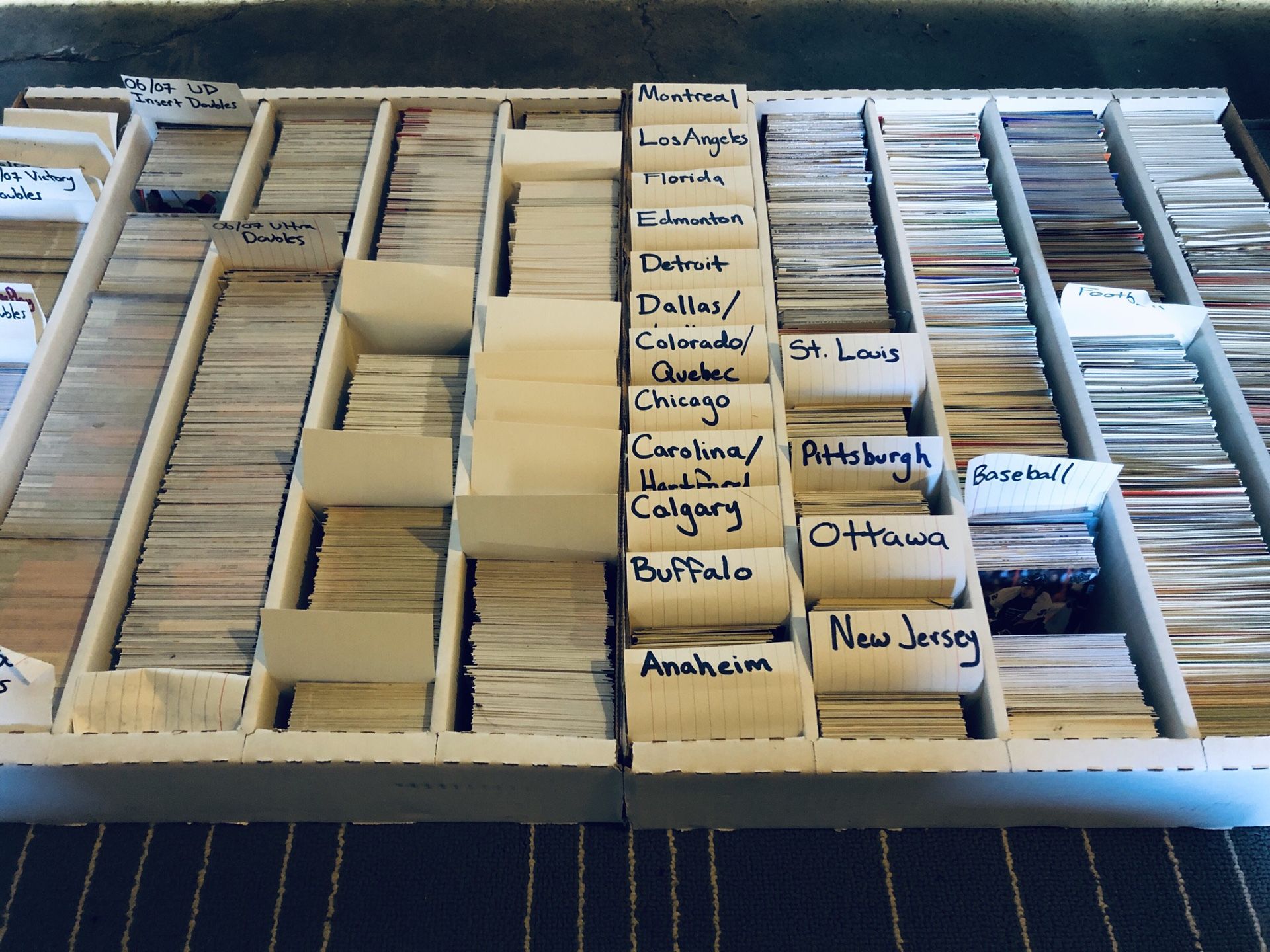 Assorted NHL, MLB and NFL sports cards. Approx. 5,000