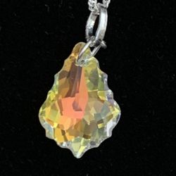 Silver Stamped .925 Necklace With Genuine Swarovski Yellow Crystal Pendant 