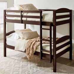 Solid Wood Twin-over-Twin Convertible Bunk Bed, Mocha