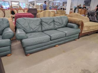 Forest green leather couch