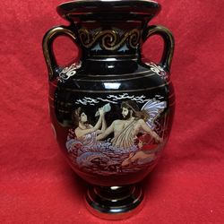6.75 Inch 24k Black & Gold Handmade In Greece Imported From Greece Greek Ceramic Vase 