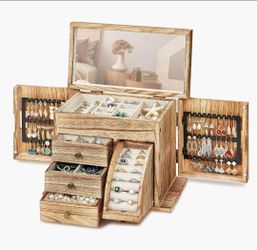 Poyilooo Jewelry Box Organizer, Solid Wood Jewelry Boxes for Women, Mirror
3 Layer Jewelry Organizer Box Display Earring Necklace Bracelet Ring, Rusti
