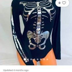 GAZE Soft Long Sleeve Skeleton Bodysuit Metallic Silver & Black Sz S

