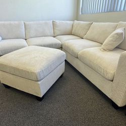Ivory Corner Sectional Couch With Ottoman 