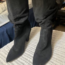 Black Suede Heeled Boots Size 11
